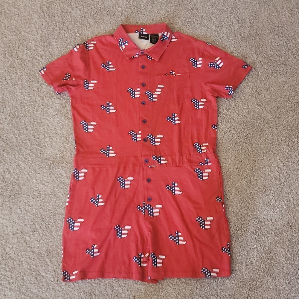 Disney Unisex Americana Shorts Shortall One Piece Romper Red/White/Blue Large L